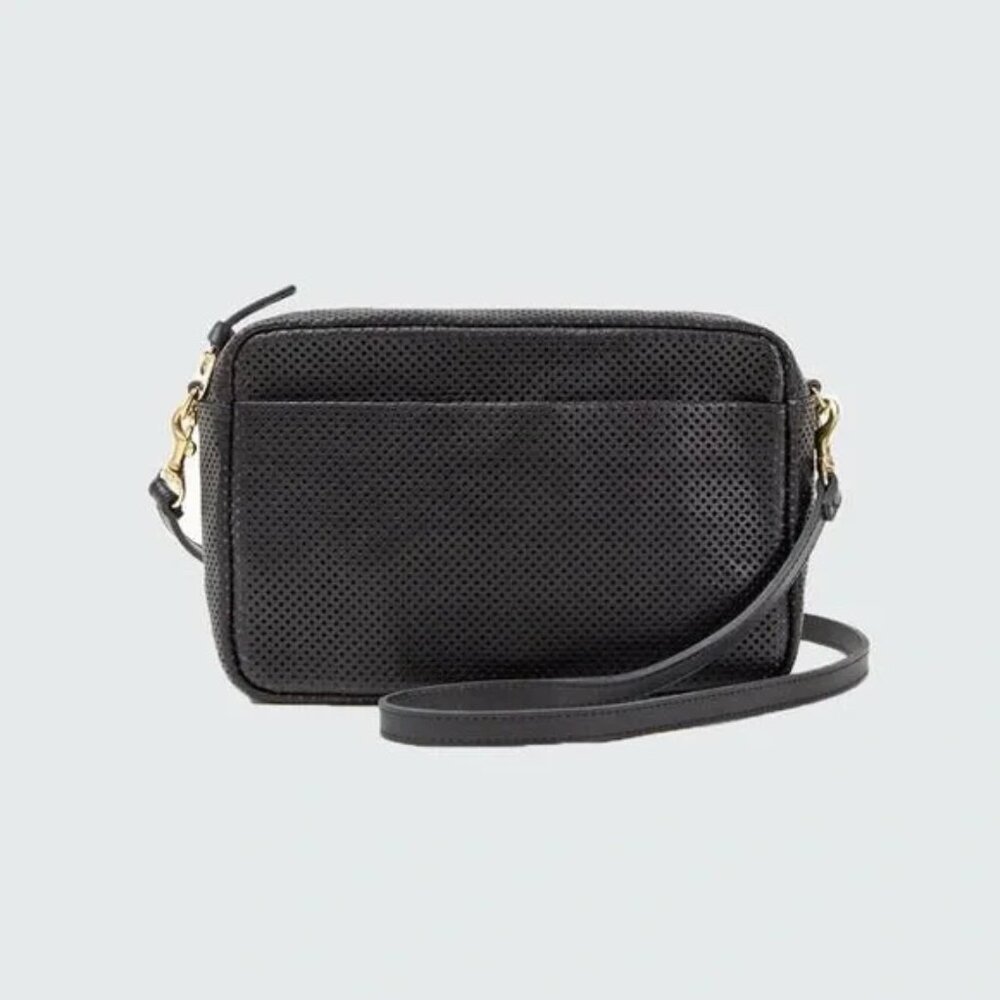 Clare V. Marisol Perforated Leather Crossbody Bag in Black